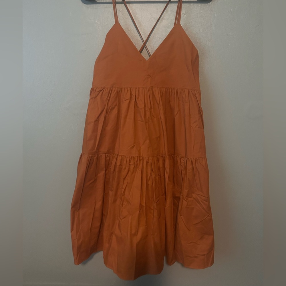 Deluc Rust Orange Tiered Spaghetti Strap Dress
